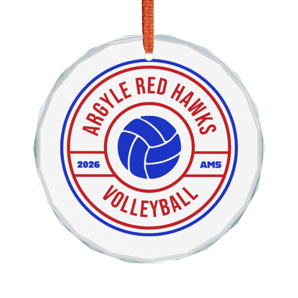 Argyle AMS Red Hawks Volleyball Glass Ornament