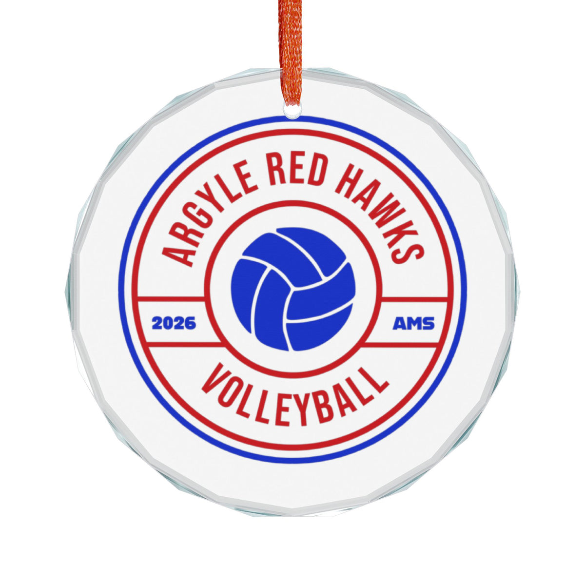 Argyle AMS Red Hawks Volleyball Glass Ornament