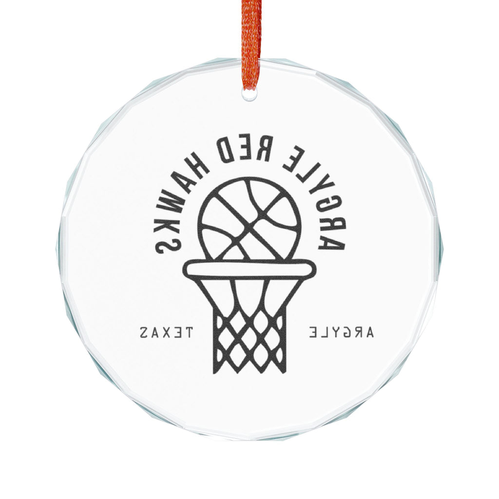 Argyle Red Hawks Basketball Glass Ornament