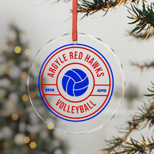 Argyle AMS Red Hawks Volleyball Glass Ornament