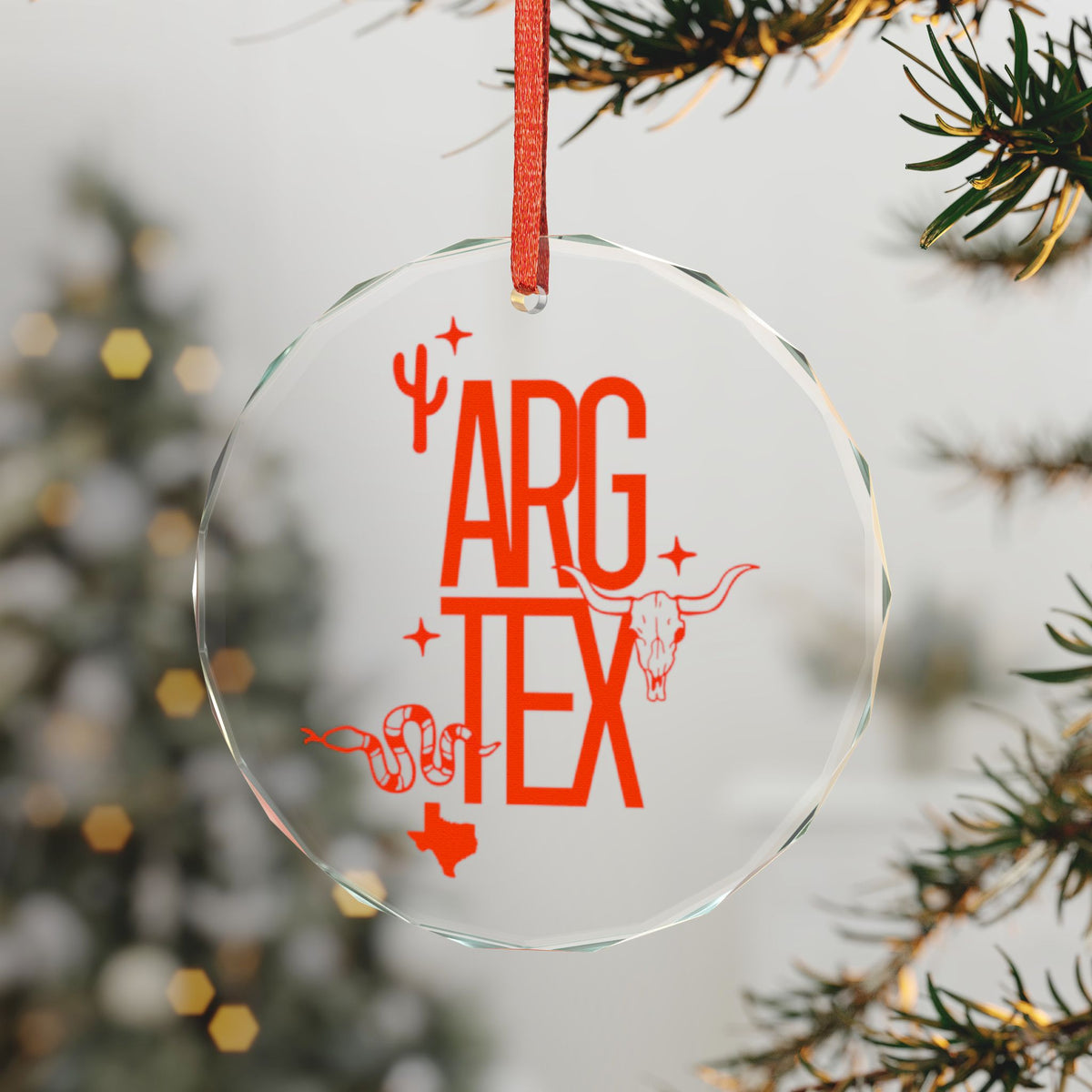 Texas Argyle Glass Ornament