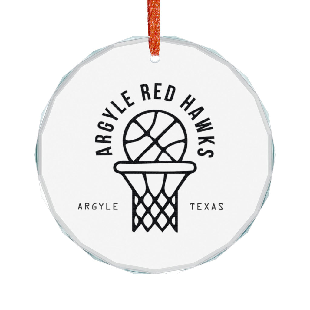 Argyle Red Hawks Basketball Glass Ornament