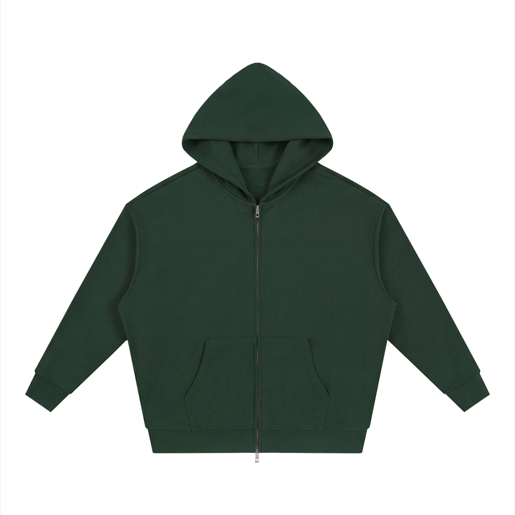 Unisex Loose Solid Full Zip Hoodie