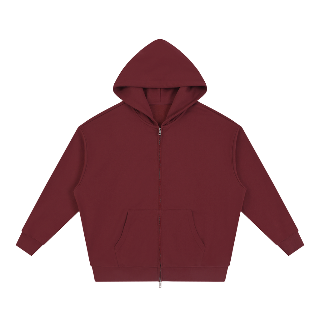 Unisex Loose Solid Full Zip Hoodie