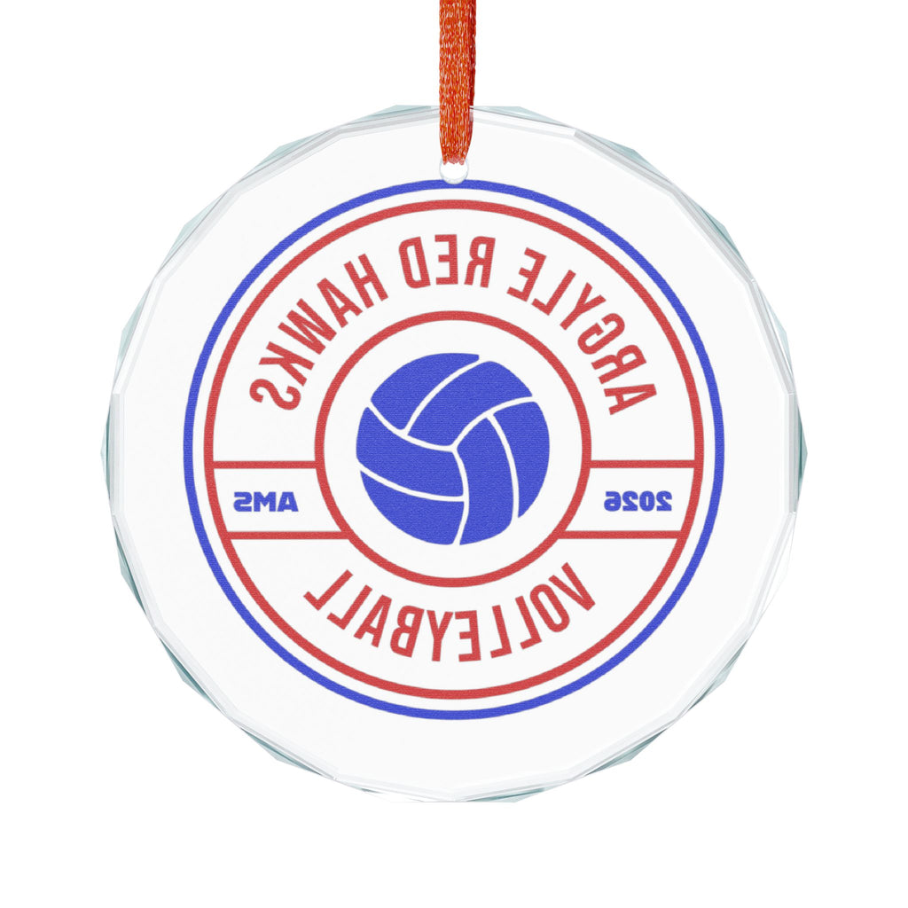 Argyle AMS Red Hawks Volleyball Glass Ornament