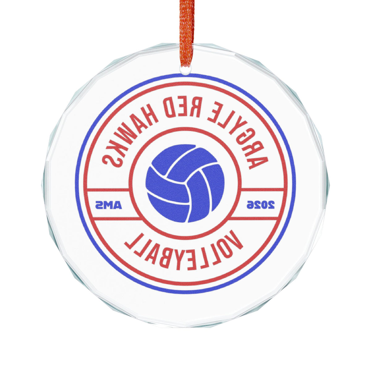 Argyle AMS Red Hawks Volleyball Glass Ornament