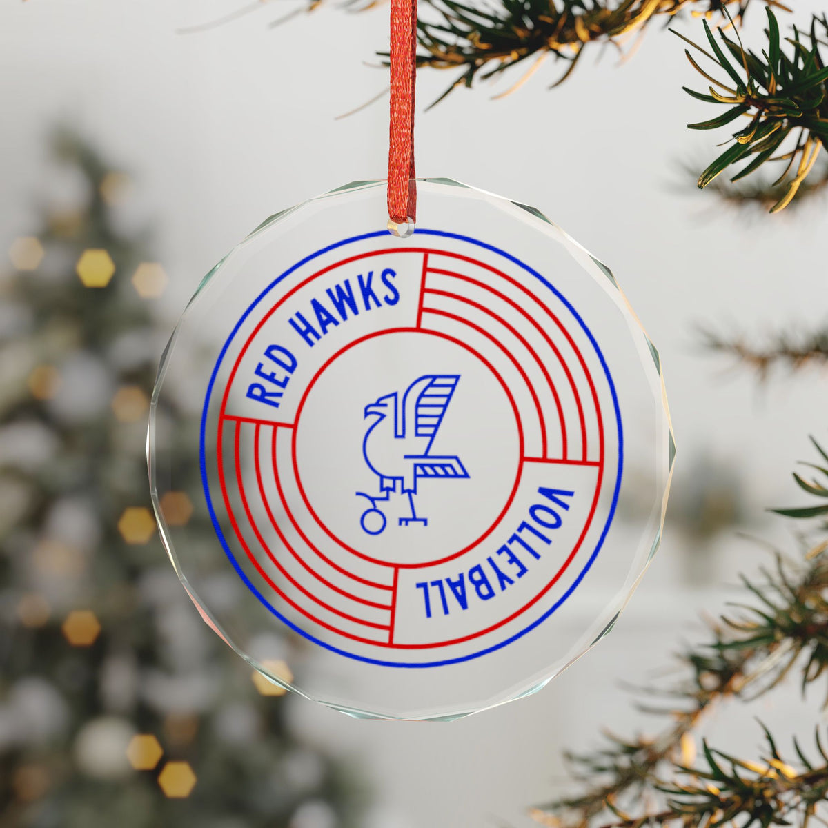 Red Hawks Volleyball Glass Ornament