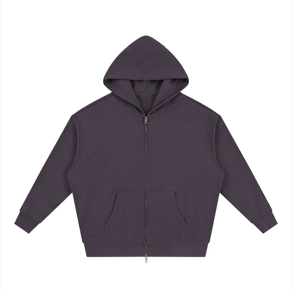 Unisex Loose Solid Full Zip Hoodie