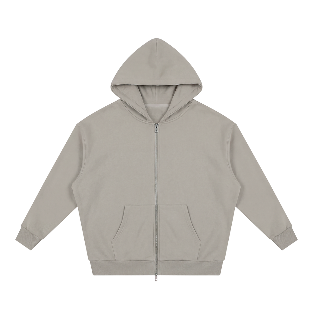 Unisex Loose Solid Full Zip Hoodie
